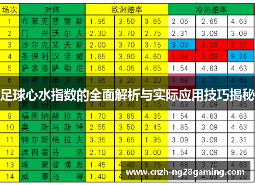 足球心水指数的全面解析与实际应用技巧揭秘